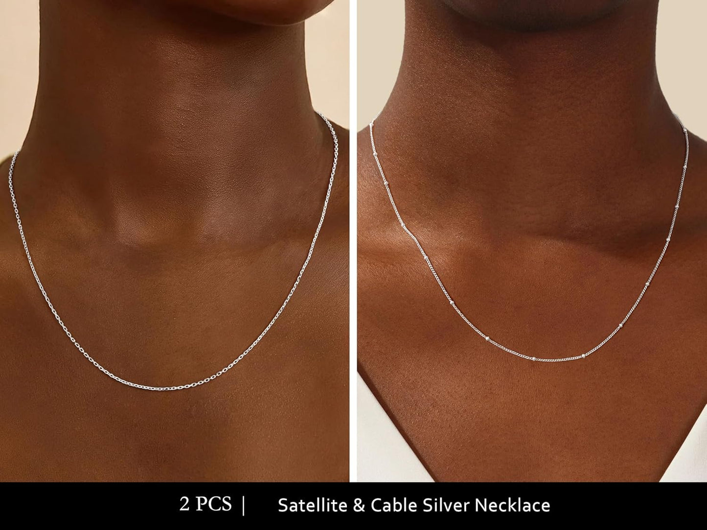 IIEFWELL S925 Sterling Silver Chain Necklace for Women - 1.2/0.8mm Satellite Bead Cable Box Chains Necklace Set, Hypoallergenic Sturdy Women's Chain Necklaces, 16/18/20/22 Inches Jewelry Gifts