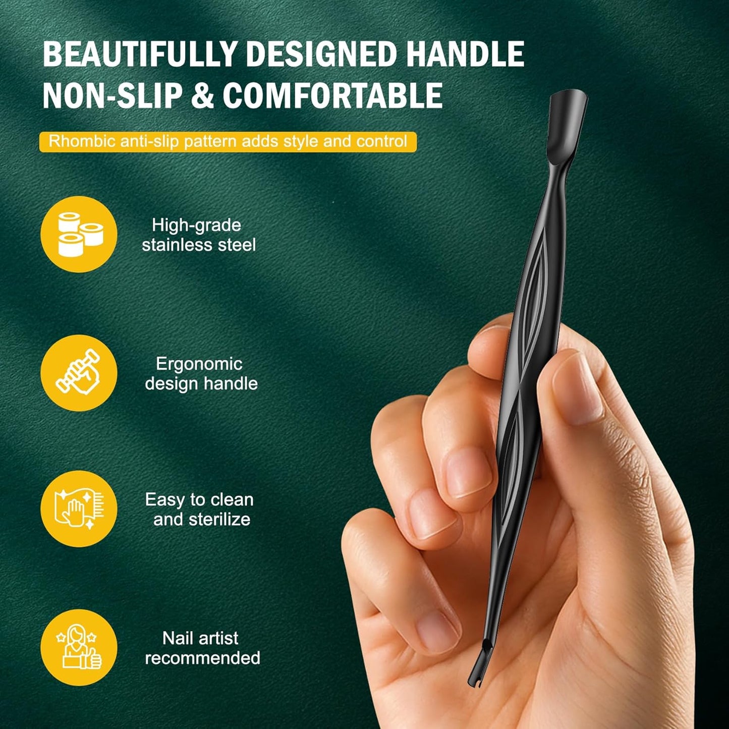 FVION 2-in-1 Cuticle Pusher with Fork, Cuticle Trimmer Dual End Cuticle Remover, Stainless Steel Nail Cuticle Care Tool for Manicure & Pedicure – Black