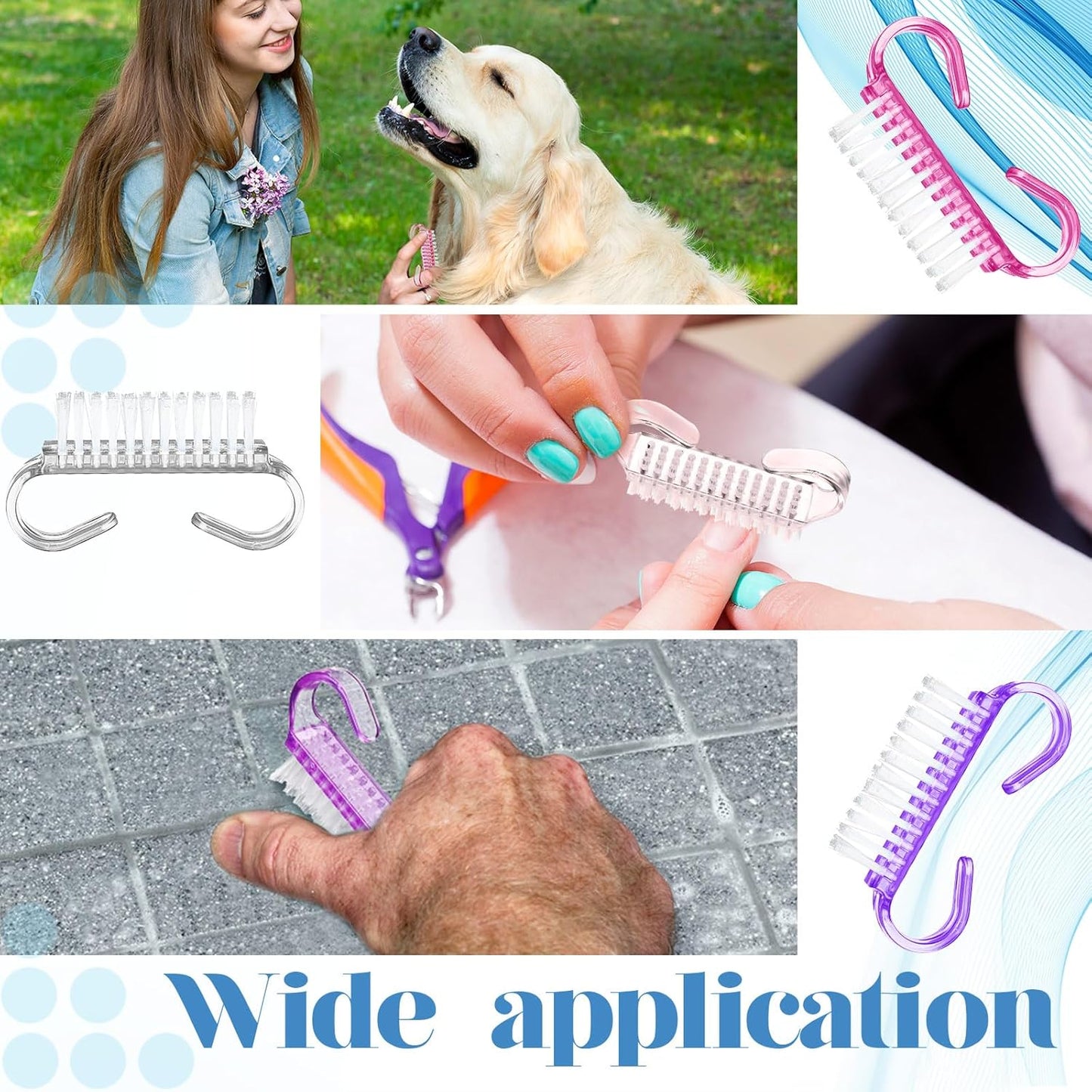 Bokon 400 Pcs Handle Grip Nail Brush Bulk Nail Scrub Brush Nail Brush for Toes and Nails Cleaner, Pedicure Scrubbing tool kit for Men and Women(Colorful)