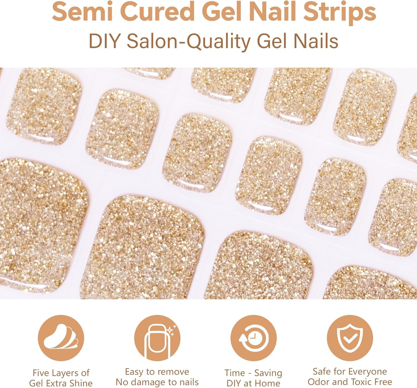 32Pcs Semi Cured Gel Toe Nail Strips (Shining Star.Pedicure), Pedicure Stickers for Toes