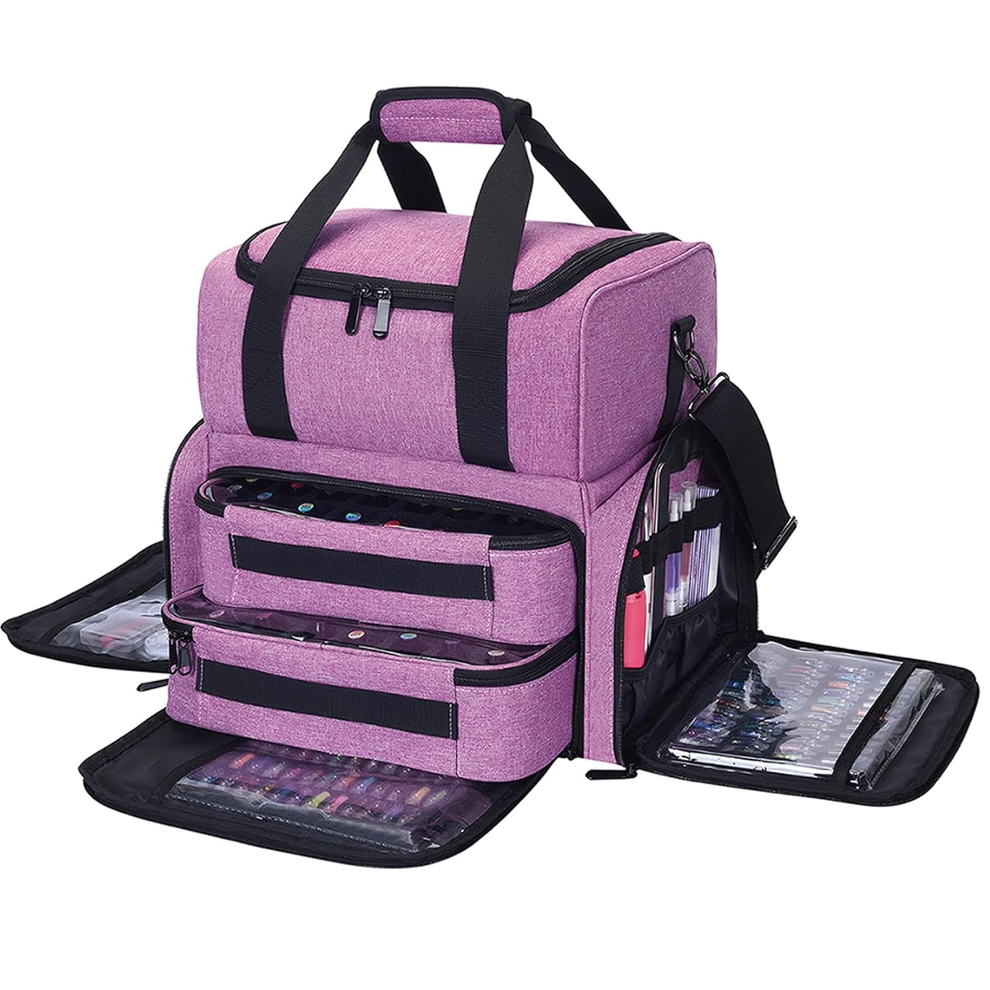 Nail Polish Organizer Holds 80 Bottles & Nail Art Lamp, Portable Large Capacity Storage with 2 Removable Storage Bags Suitable for Manicurists and Manicure Enthusiasts(Purple)