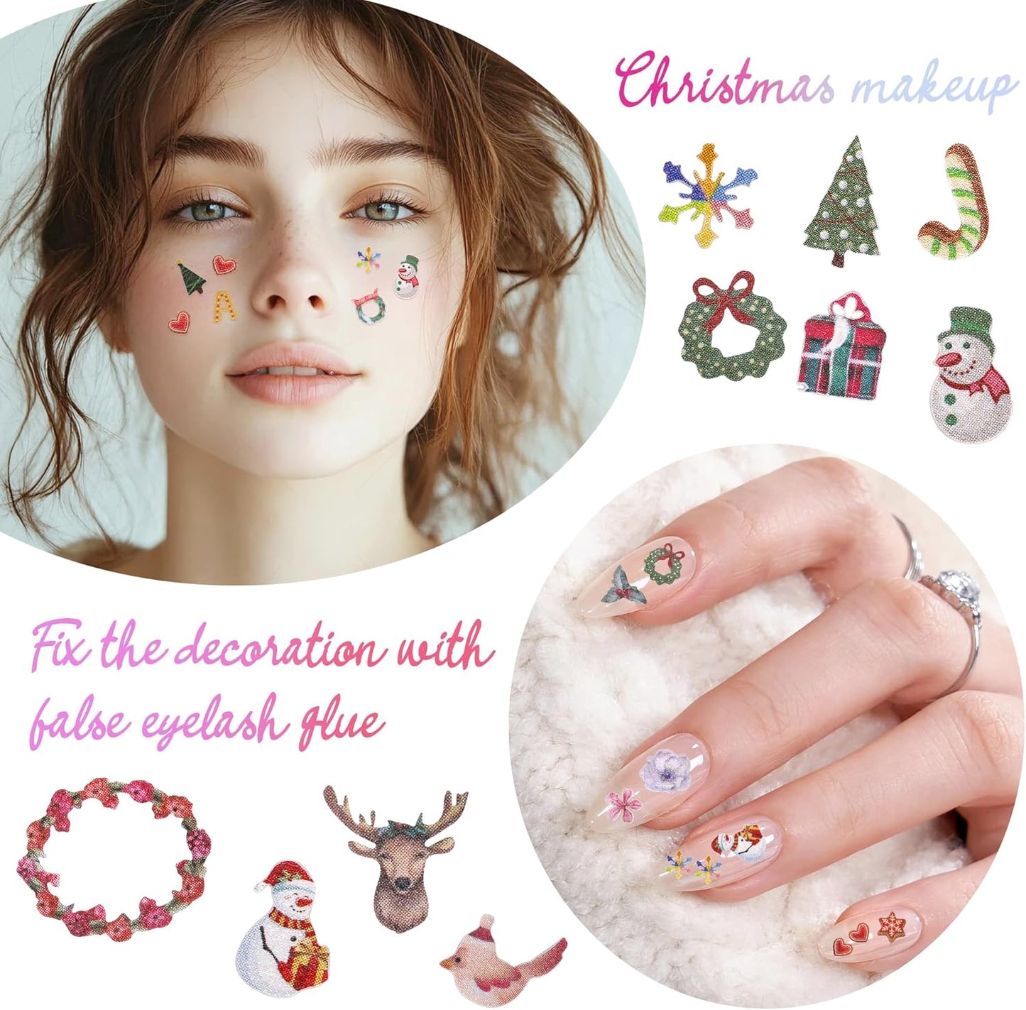 600Pcs 2 Boxes Christmas Nail Art Sequins Sticker, 3D Santa Claus Snowflake Elk Decals for Acrylic Nails, Christmas Tree Wood Pulp Glitter Flakes for Winter Nail Art Decorations 5
