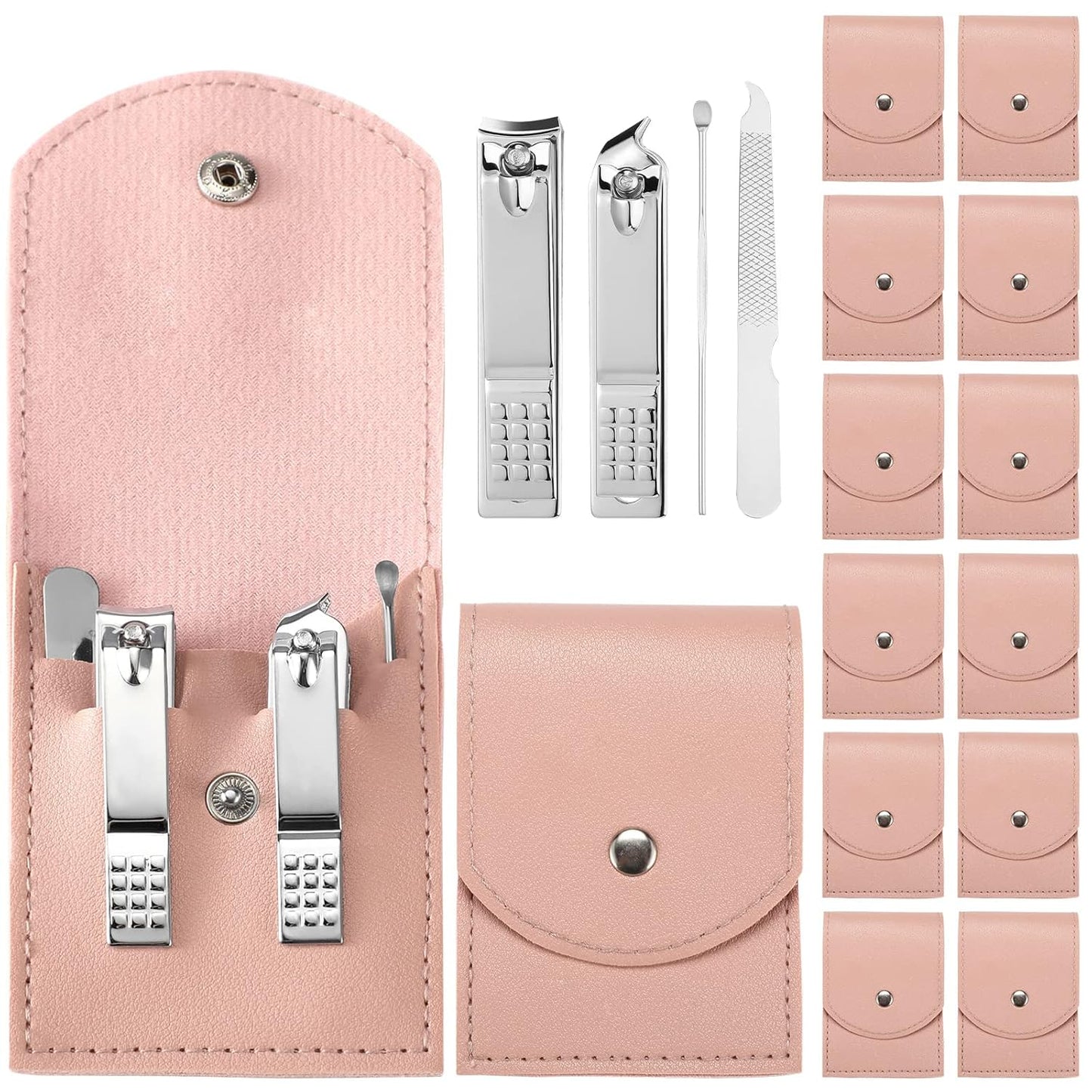 Geosar 12 Sets Manicure Set Nail Clippers Pedicure Kit Stainless Steel Professional Pedicure Set Grooming Kits Nail Care Tools with Luxurious Travel Case for Nail Care(Pink)