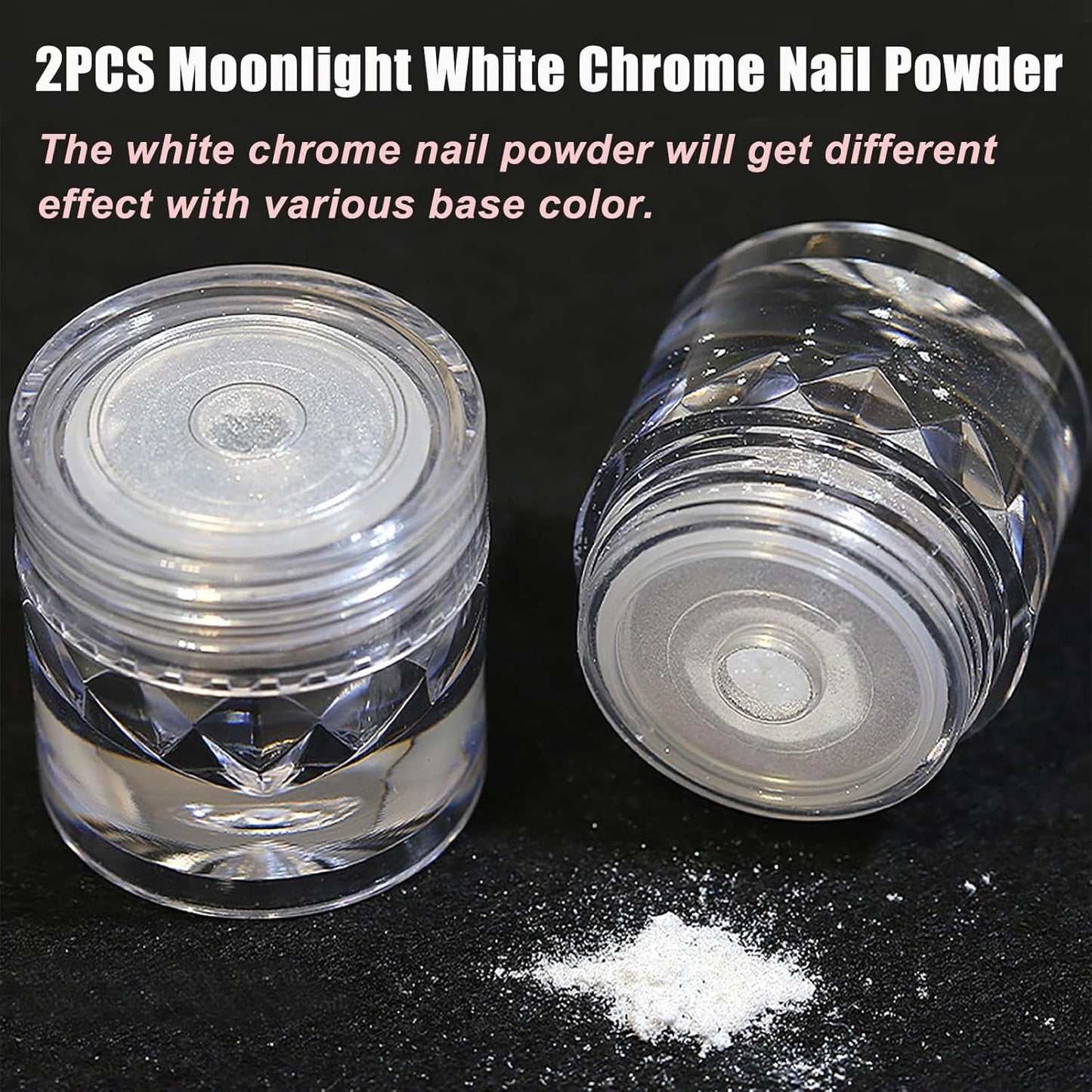 2PCS Moonlight White Chrome Nail Powder, Pearl Nail Powder High Gloss Mirror Effect Pearlescent Iridescent Glitters Powder for Nails Art Design 2 Colors