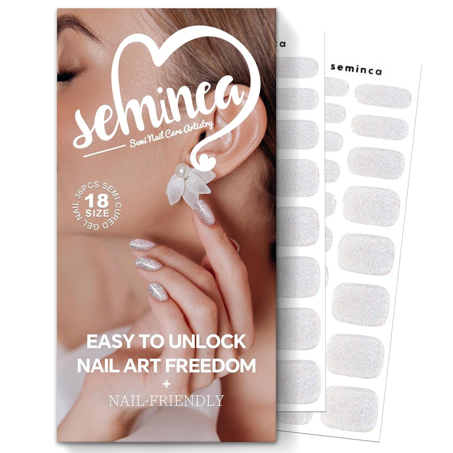 Semi Cured Gel Nail Strips-Works with Any UV/LED Lamps(Gleam Silver)