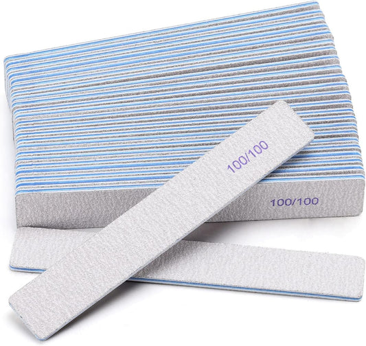 25 Pieces Rectangle Nail Files 100/100 Grit, Reusable Nail Buffers Double Sided Emery Boards Fingernail Files for Acrylic Nails and Natural Nails