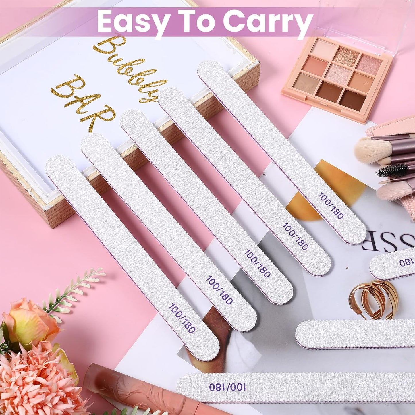 150 Pcs 100/180 Grit Nail Files, Double Sided Emery Boards, Washable Reusable Nail Buffers, Manicure Tools for Natural Acrylic Toenails Home and Salon Use