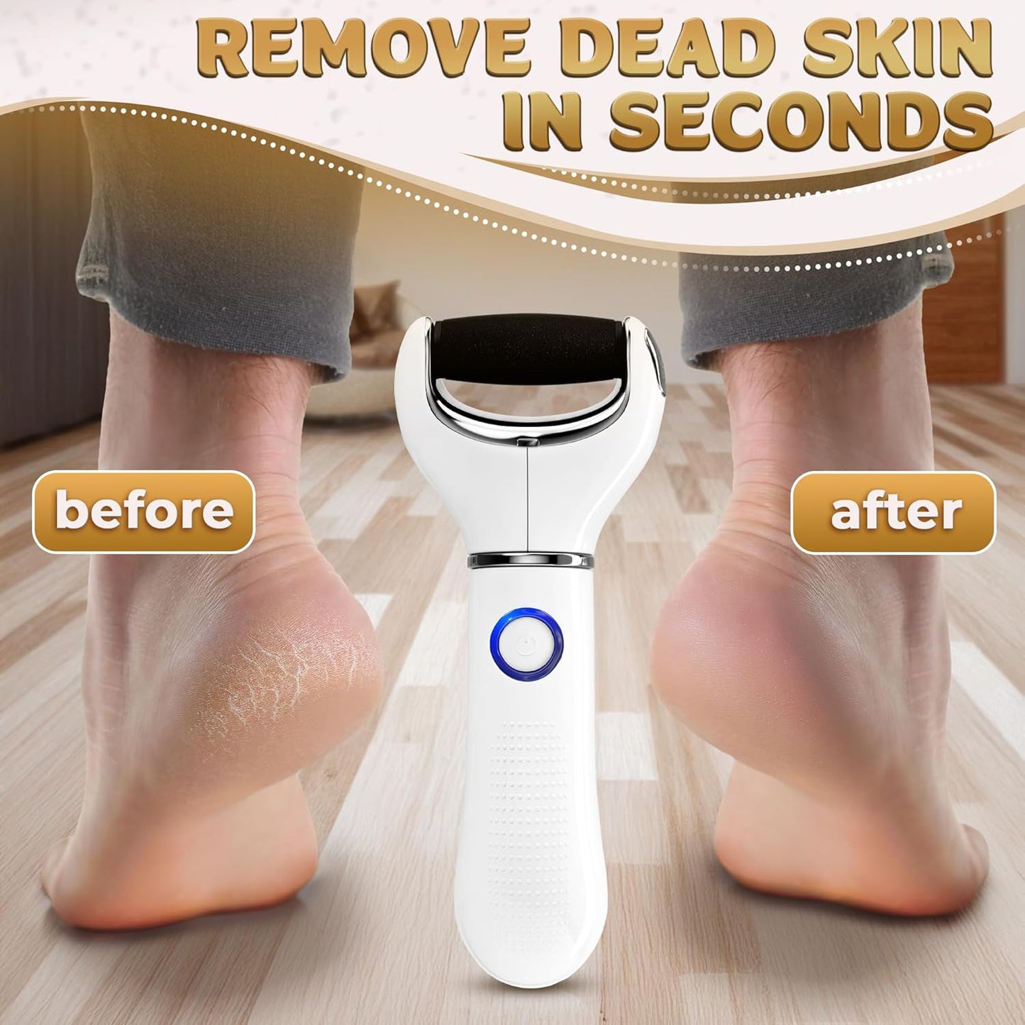 Rechargeable Electric Foot Callus Remover Tool – 3-Speed Foot Sander (1800/2200/2800 RPM), Electric Callus Remover for Feet, Pedicure Tools for Feet – 1200mAh, 70 Min Runtime, 2 Replacement Rollers
