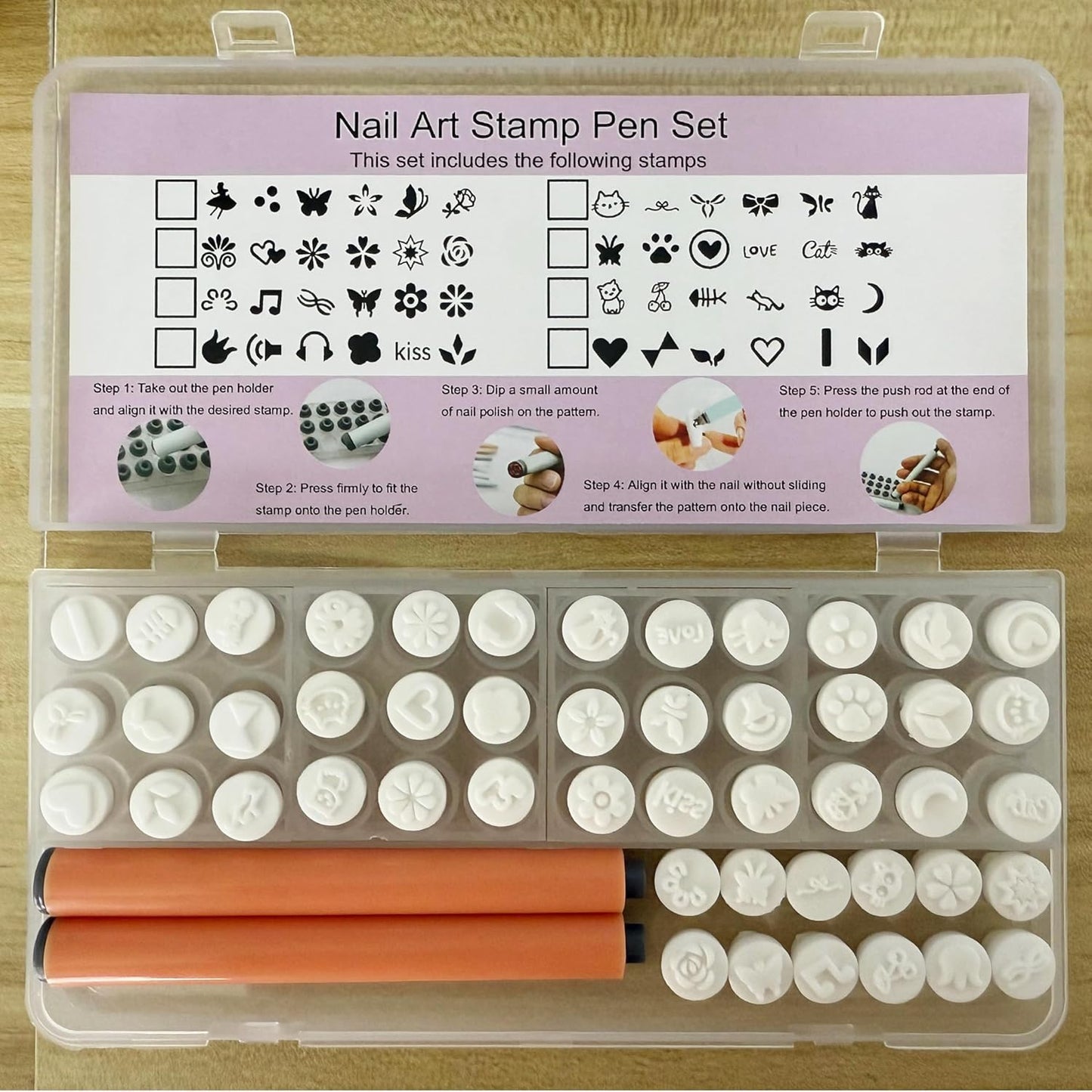 48 Pcs Nail Stamp Pen Set, Nail Art Pens with Interchangeable Stamp Heads, Quick Nail Art Tools with 48 Unique Patterns, Flower Butterfly Rose DIY Nail Stamping Pen Kit, Nail Design Tools for Women