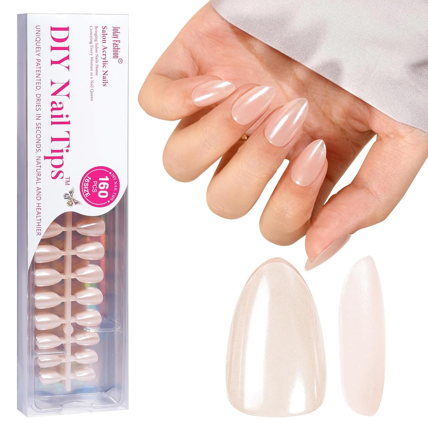Press On Nails - Short Almond Nails, 160Pcs Acrylic Nails, Fake Nail Tips for DIY Nail Art, Soft Gel Nails, Glazed Donut, 16 Size