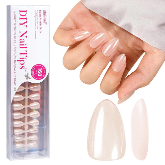 Press On Nails - Short Almond Nails, 160Pcs Acrylic Nails, Fake Nail Tips for DIY Nail Art, Soft Gel Nails, Glazed Donut, 16 Size