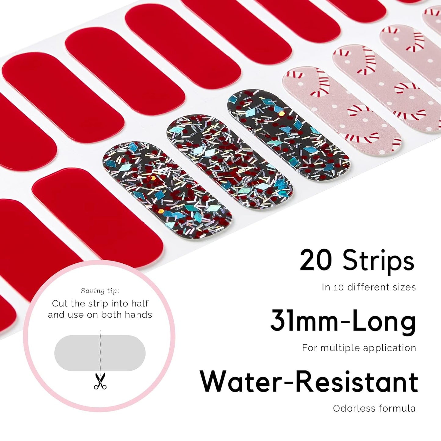 NAILOG Semi Cured Gel Nail Strips (20 Extra Long Stickers/Wraps) | Buy 2 Get 1 UV Lamp| Glossy & Long Lasting Soft Gel Finishing, Dazzling Night
