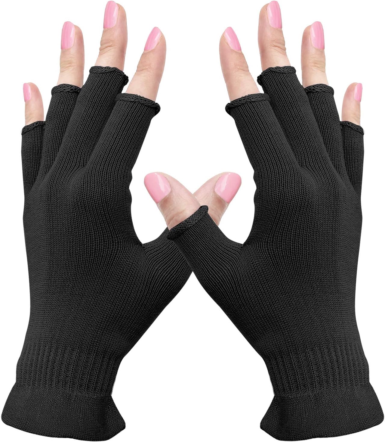 MIG4U Fingerless Moisturizing Gloves, Half Finger Touchscreen Beauty Glove for Eczema, SPA, Dry Hands, Skin Treatment, Summer Sun UV Protection (L/XL, Black-1 Pair)