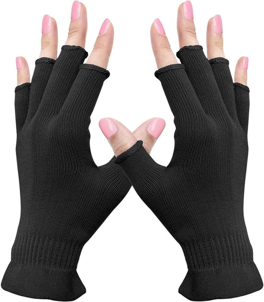MIG4U Fingerless Moisturizing Gloves, Half Finger Touchscreen Beauty Glove for Eczema, SPA, Dry Hands, Skin Treatment, Summer Sun UV Protection (L/XL, Black-1 Pair)