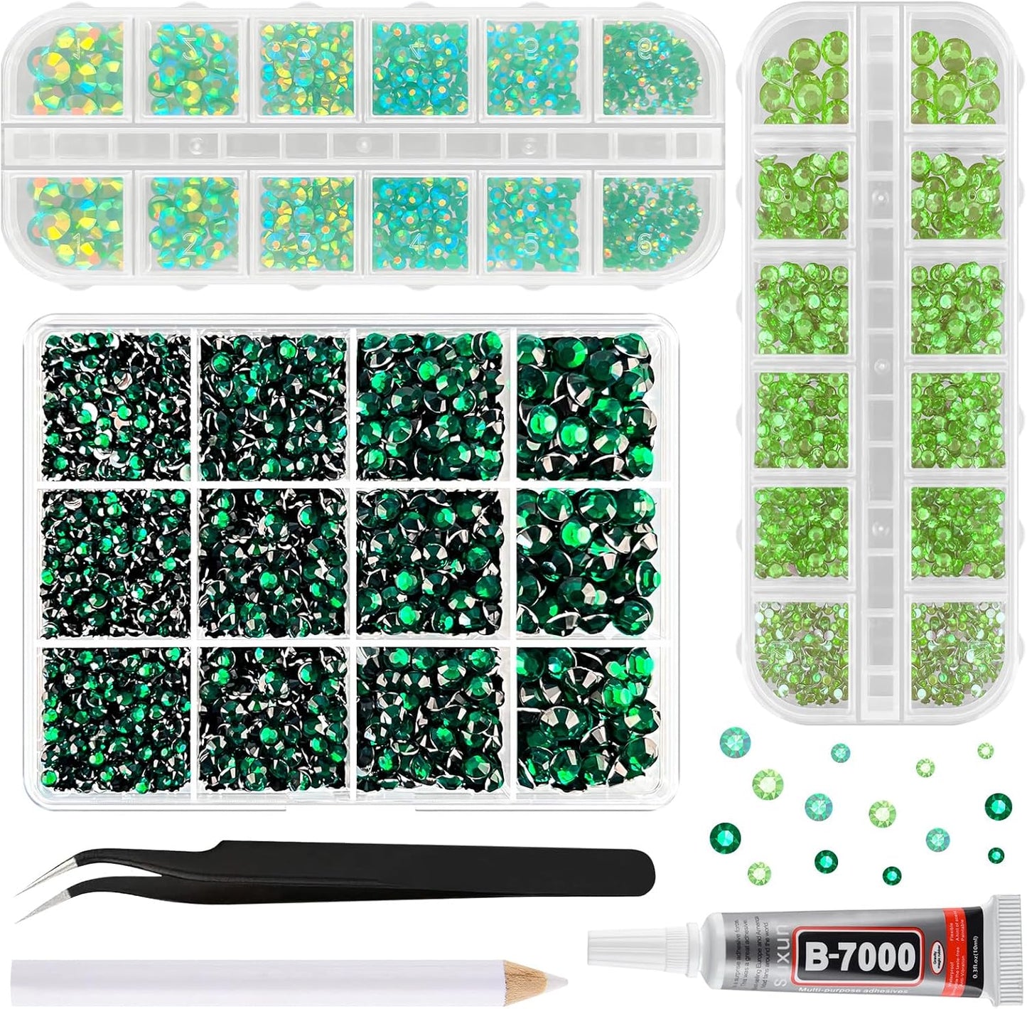 ASTARON Green Resin Rhinestones for Crafting, 2mm-6mm Mixed Flatback Resin Gemstones for Crafts Gems Bulk Jelly AB Bedazzling Diamonds with Glue for Nails, Tumblers, Mugs Decoration