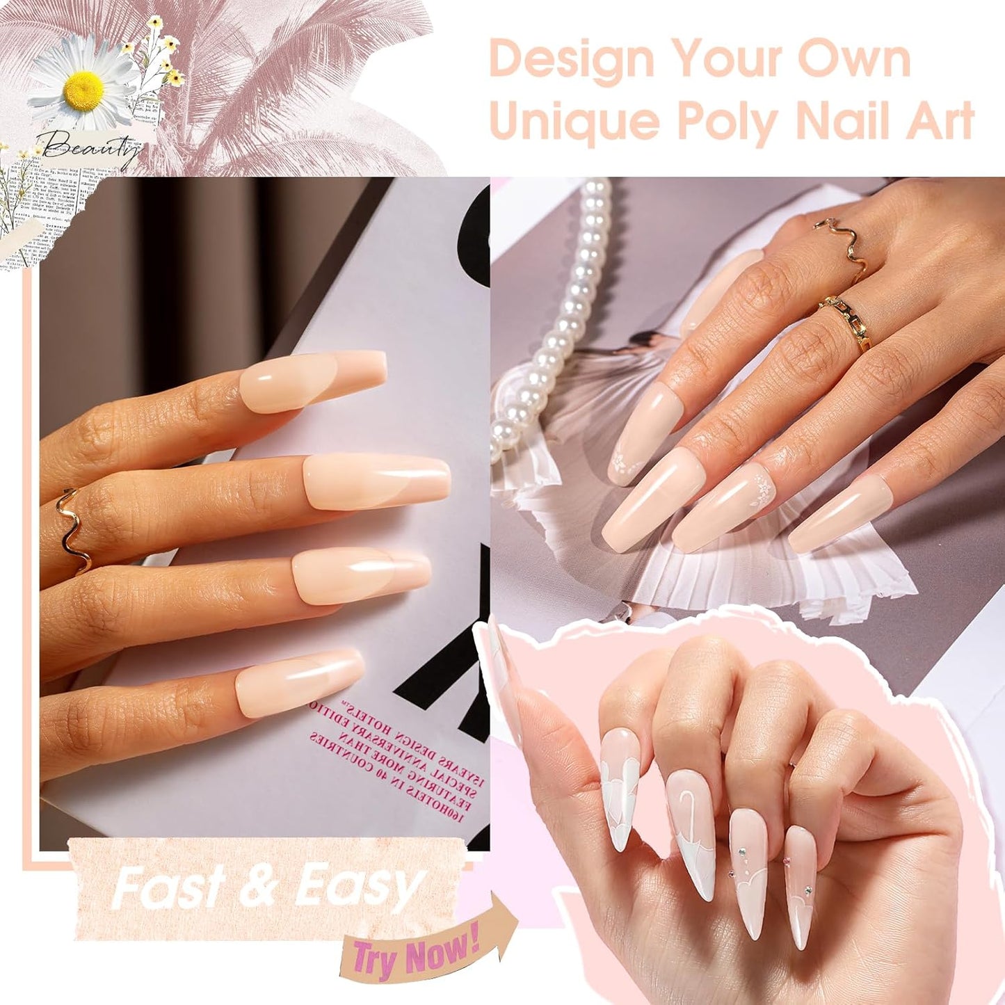 ROSALIND Nude Poly Extension Gel, 60ml Light Nude Poly Nail Gel Builder for Nail Art Decoration,Nail Thickening Extension Easy to DIY Use at Home Need UV Lamp