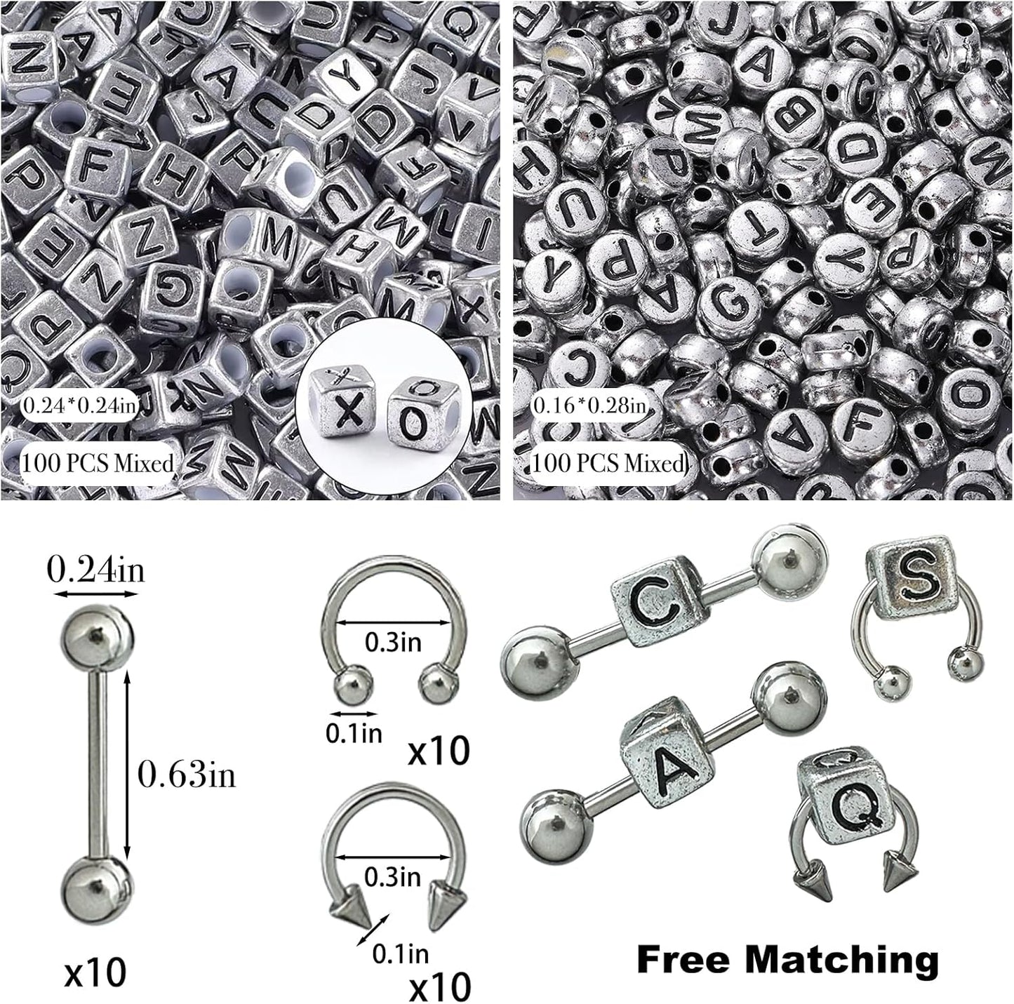 300PCS Sliver Nail Charms for Acrylic Nails, Silver Alphabet Beads Nail Gems Alloy Gun pin Star Nail Accessories, Nail Rhinestones for Nail Art Supplies Manicure Craft DIY