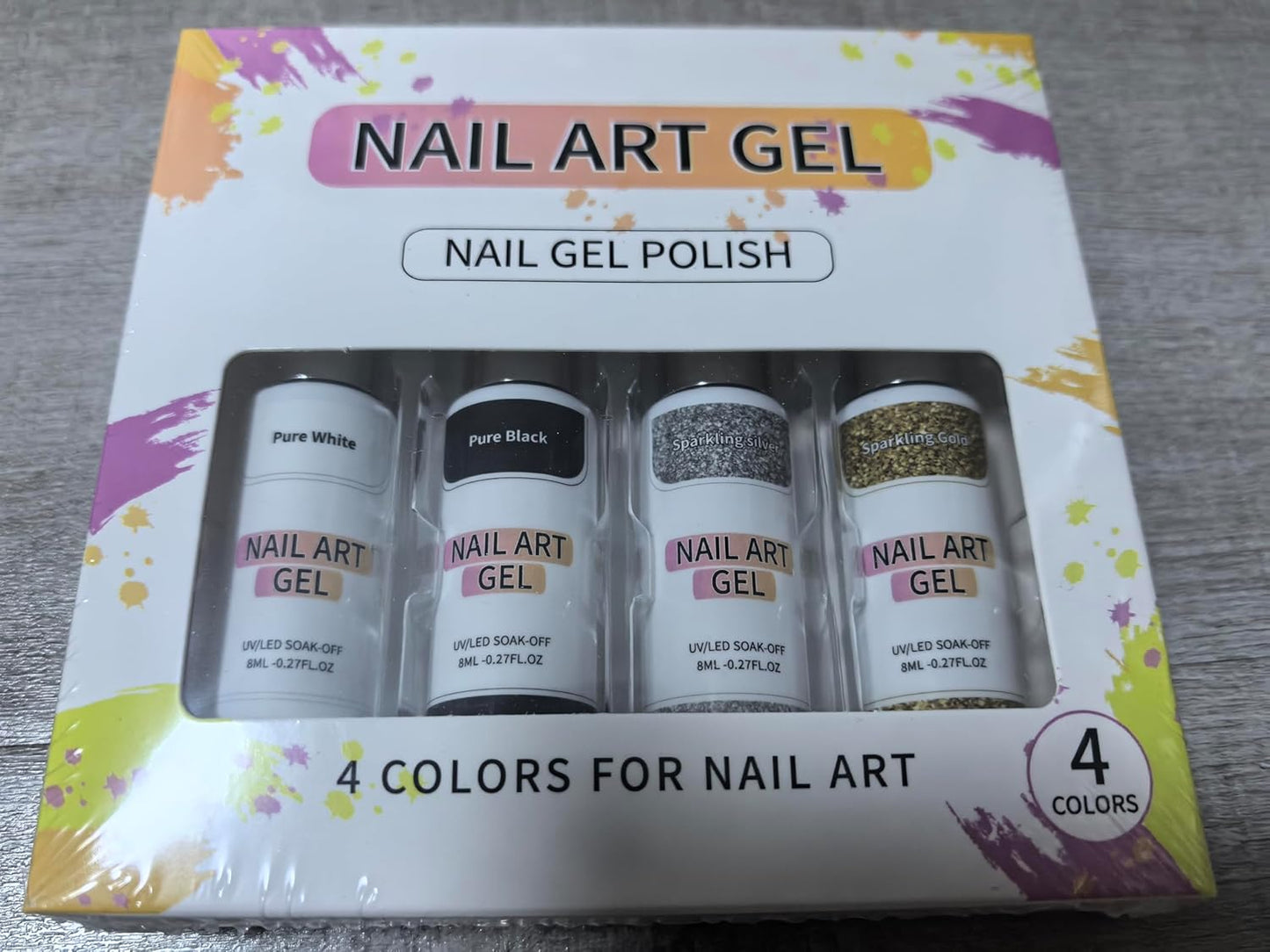 Gel Liner Nail Art Polish Set Gel Liner Nail Art Kit For Nail Design, 4 Colors Black White Gold Silver Design Paint with Thin Brush for French Tip Manicure DIY Nail Art, 8ML