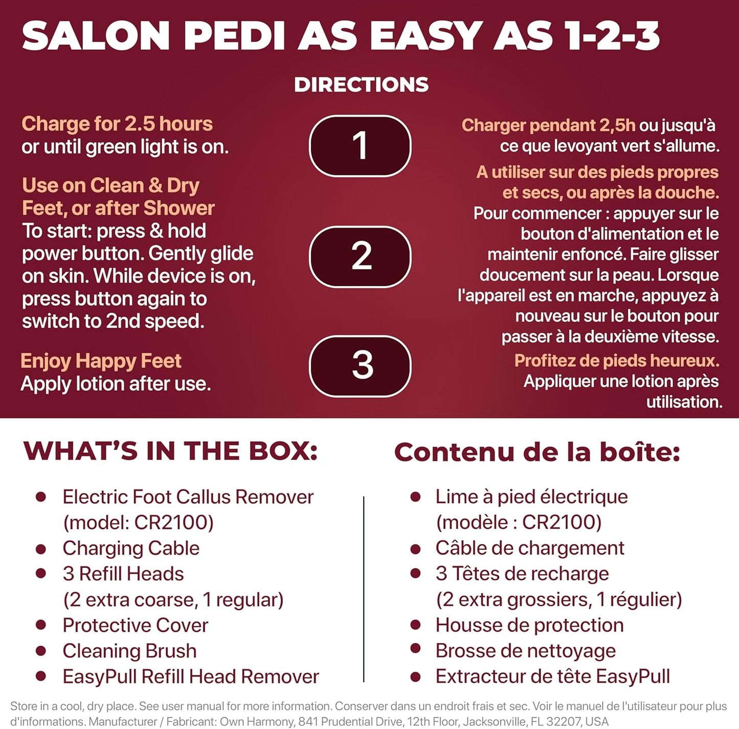 Own Harmony Electric Callus Remover with Vacuum - Foot Care for Women - Professional Pedicure Tools for Powerful Pedi Care Vac - 3 Rollers Electric Feet File CR2100 - Best for Hard Dry, Cracked Heels