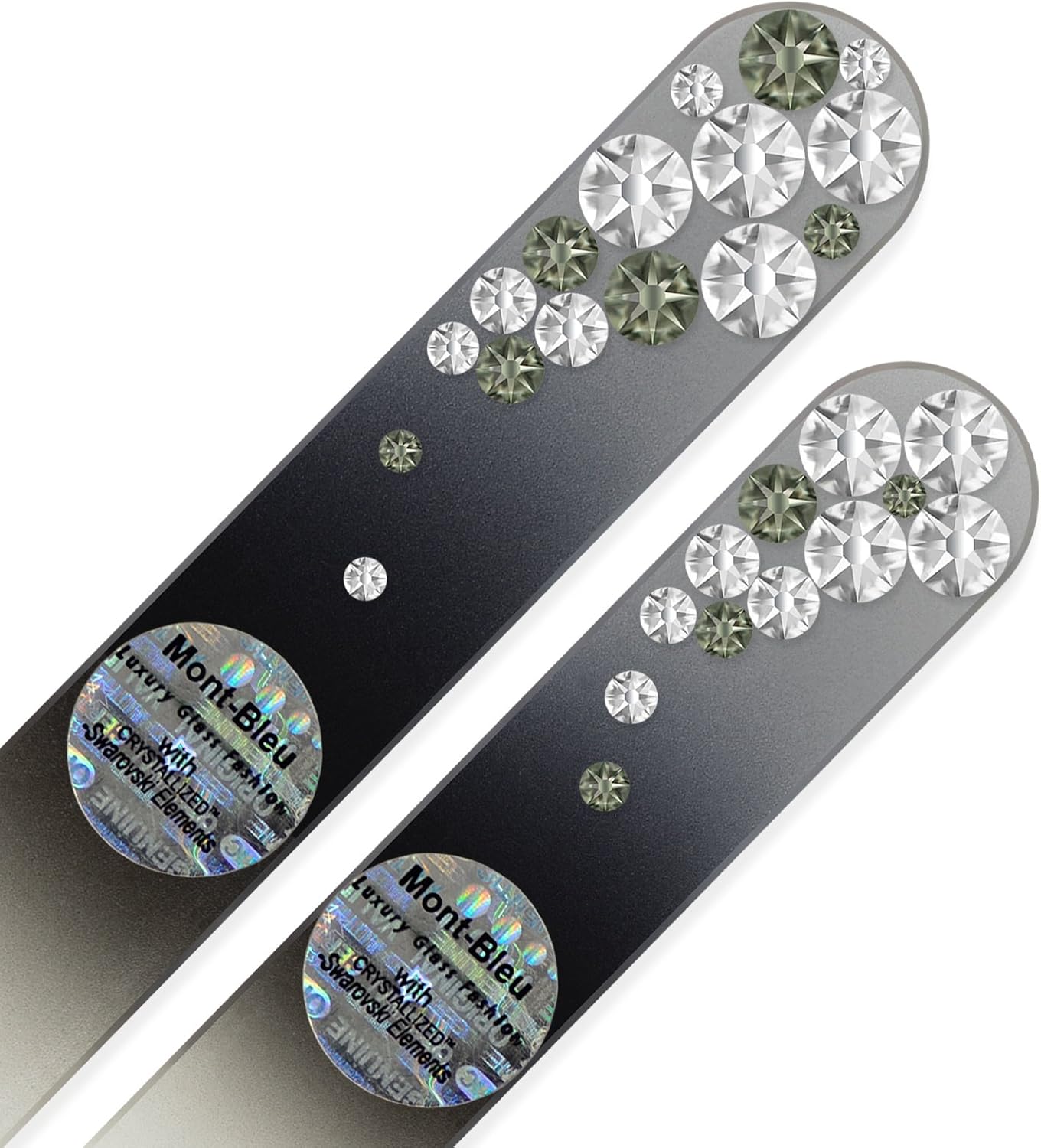 Birthday Gifts for Women - Mont Bleu Premium Set of 2 Glass Nail Files Hand Decorated with Crystals - Genuine Czech Tempered Glass - Handmade Gift for Women - Fingernail File for Nails