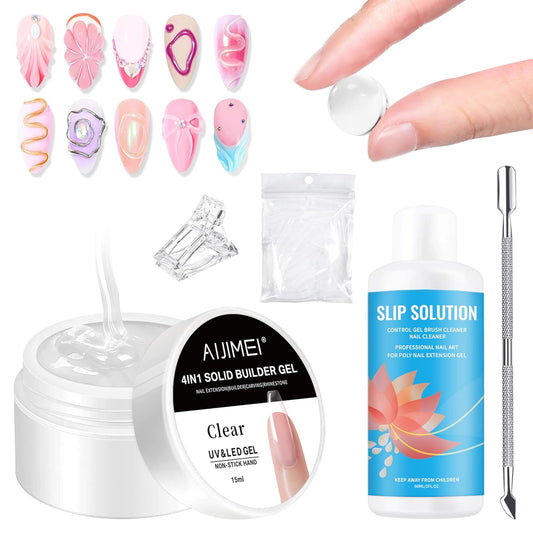 AIJIMEI Solid Builder Gel Kit With Manicure Tools for Nails 15ML 4IN1 NailExtensionGel UV & LEDGel forNails Long-Lasting NailExtension Gelfor NailsManicure DIY at Home(SOLID-GEL-A1)