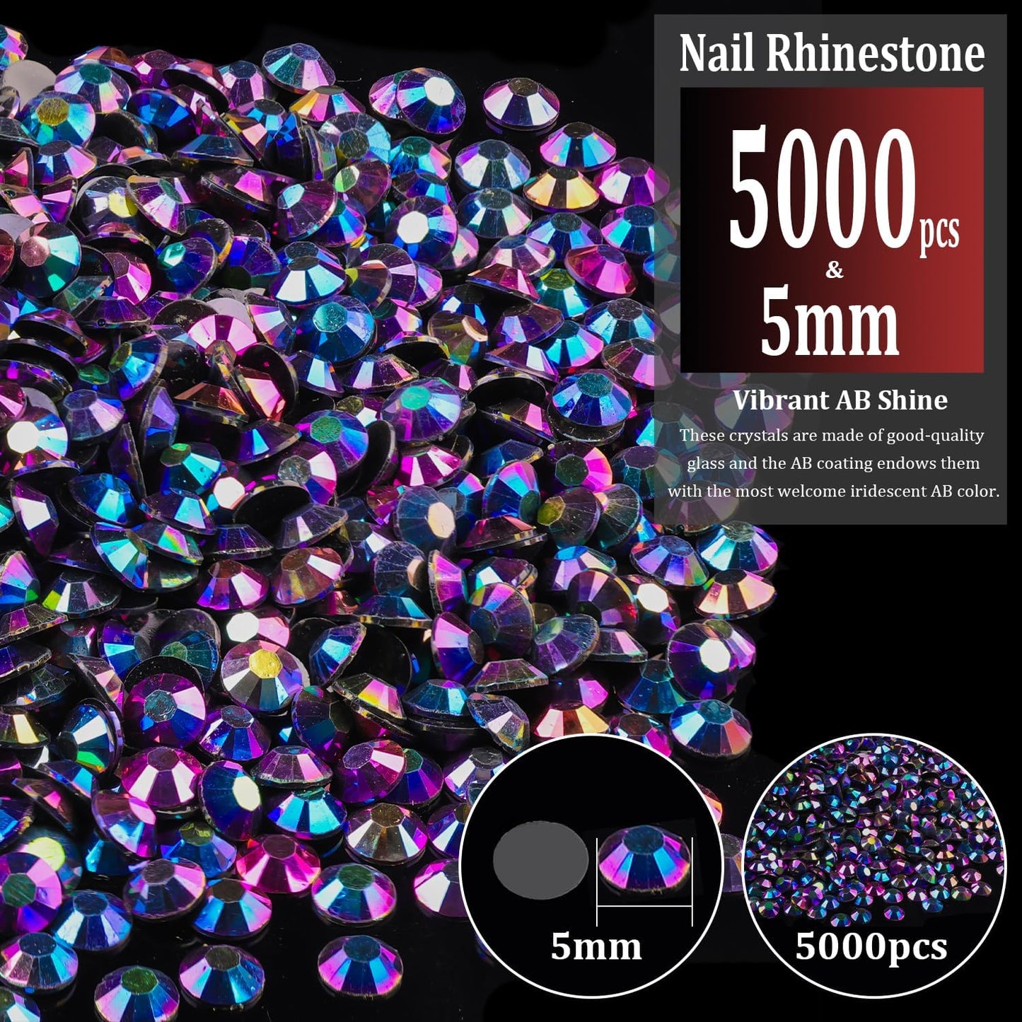 5000pcs 5mm Resin Rhinestones Bulk, Purplish Black AB Flatback Round Jelly Rhinestones Non Hotfix Crystal Gems Large Quantity Wholesale for DIY Crafts Clothes Bottles Face Makeup Manicure