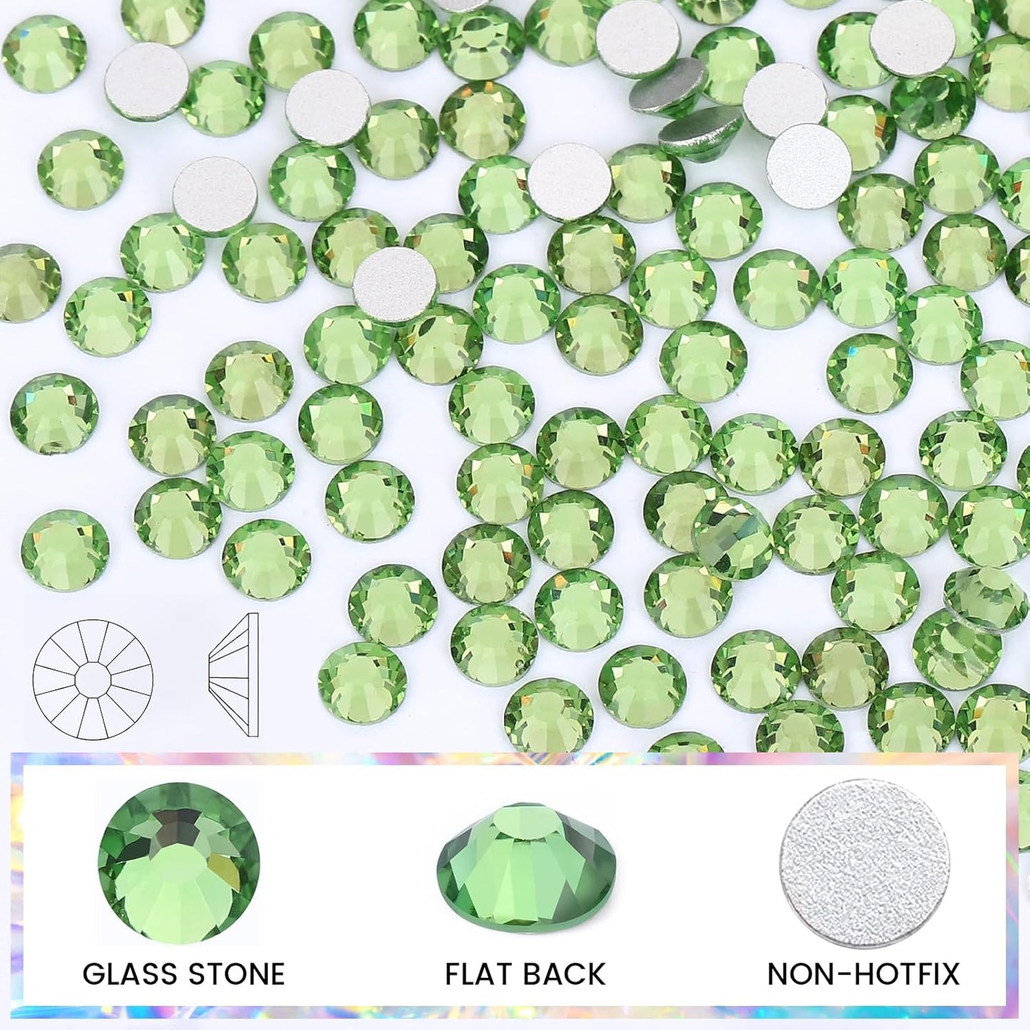 Novani Crystal Rhinestones, Flatback Loose Gemstones 288pcs Glass Rhinestones for Clothes Shoes Crafts Makeup Nail Art and DIY Decorations(SS30, Light Green)