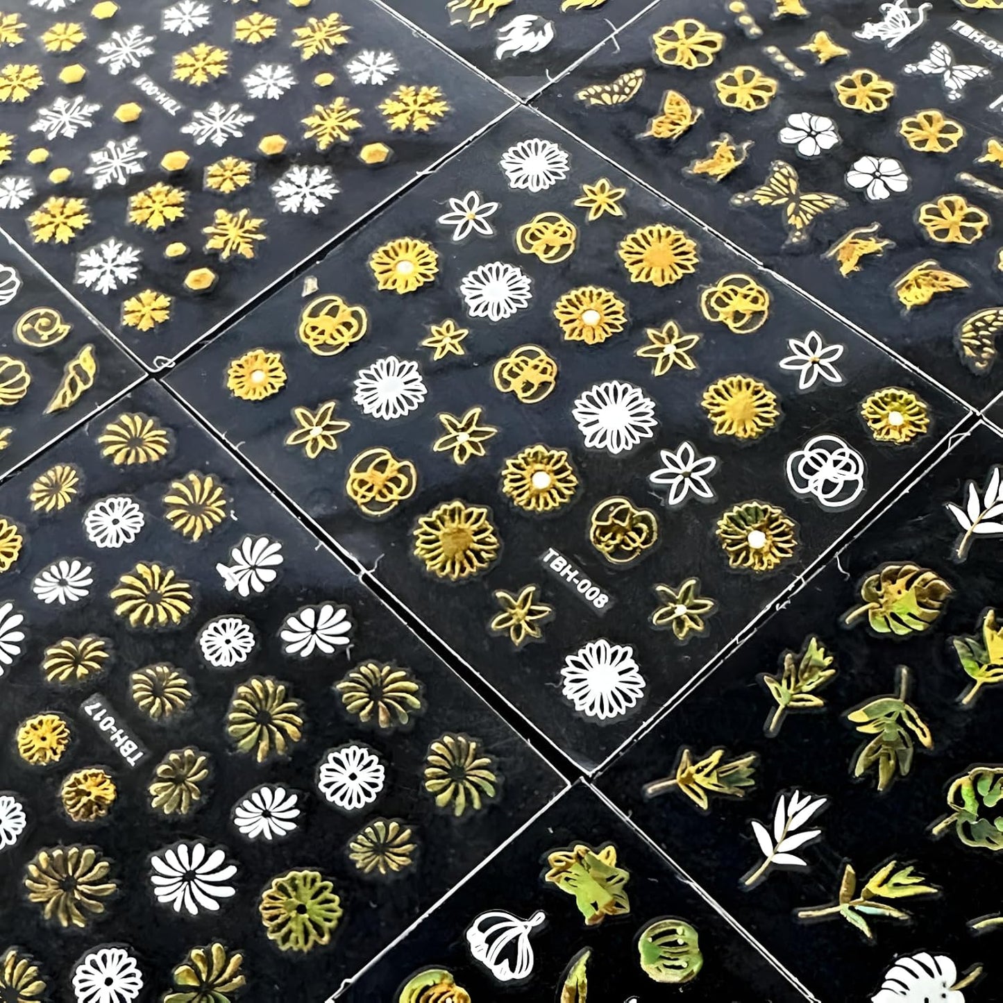 Gold Nail Art Stickers - 30 Sheets, 3D Self-Adhesive Leaf, Flower, Star, Moon, Heart, Snowflake Designs for Women & Girls