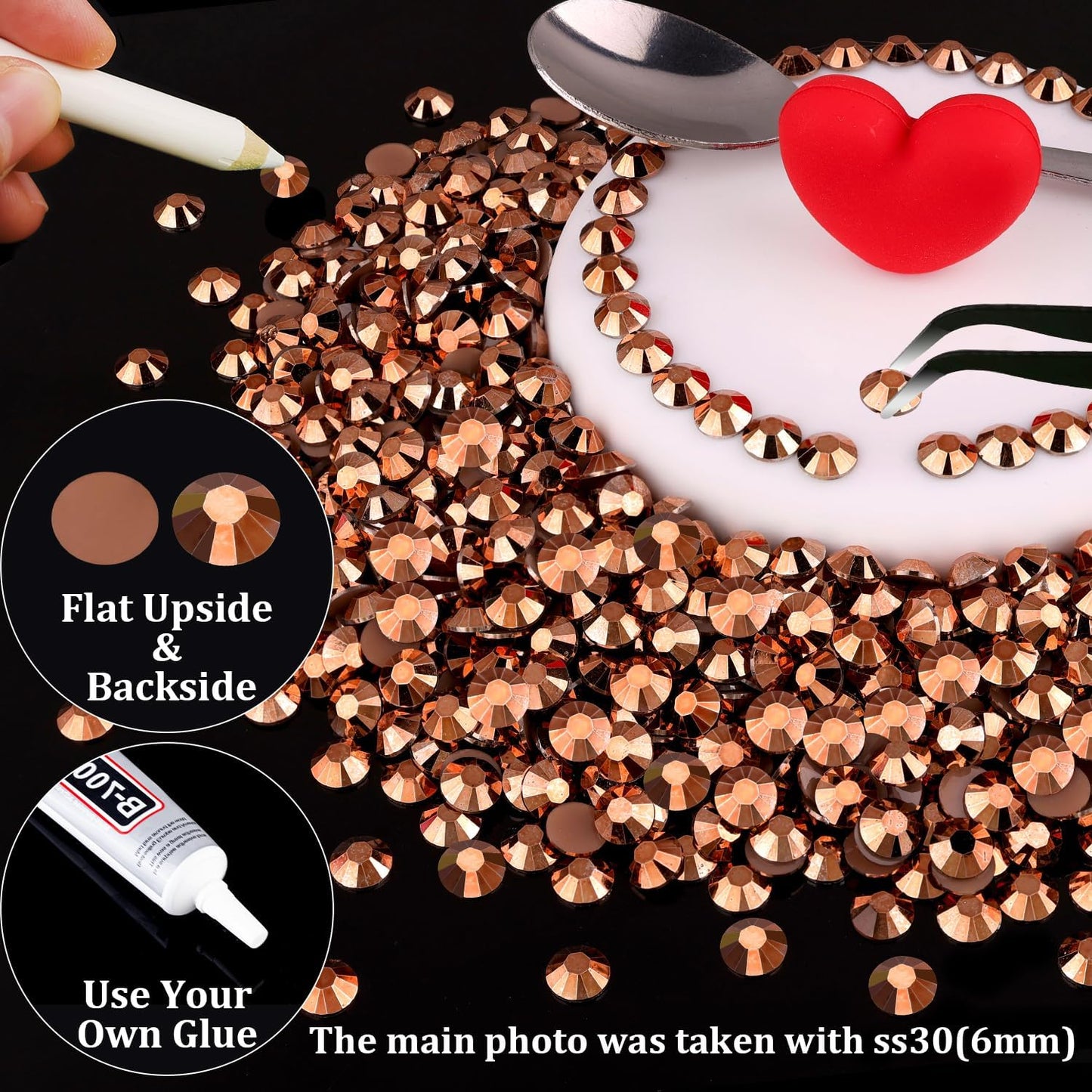 2000pcs 6mm Resin Rhinestones Bulk, Champagne Flatback Round Jelly Rhinestones Non Hotfix Crystal Gems Large Quantity Wholesale for DIY Crafts Clothes Face Makeup Manicure