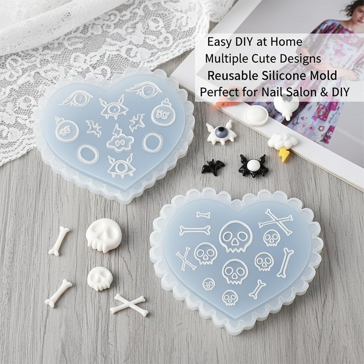 2 Pcs Halloween Silicone Nail Art Molds for Women Resin Nail Design