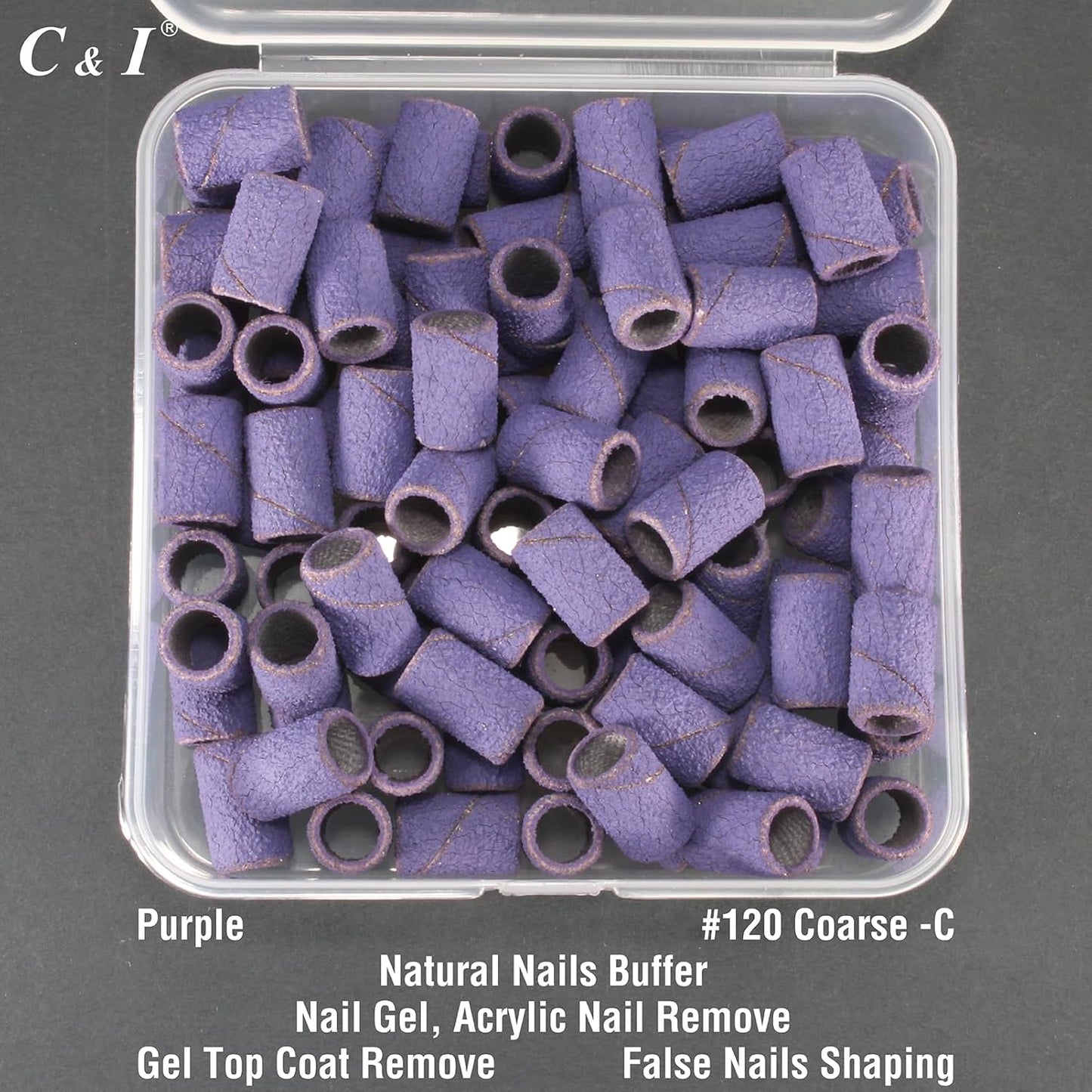 C & I Nail Sanding Bands 100 PCS Plus Upgrade Mandrel 1 PC, Nail Drill Bits for Acrylic Gel Nails Remove, Natural Nails Buffer for Nail Prep and Nail Shiner (Purple, #120 Coarse)