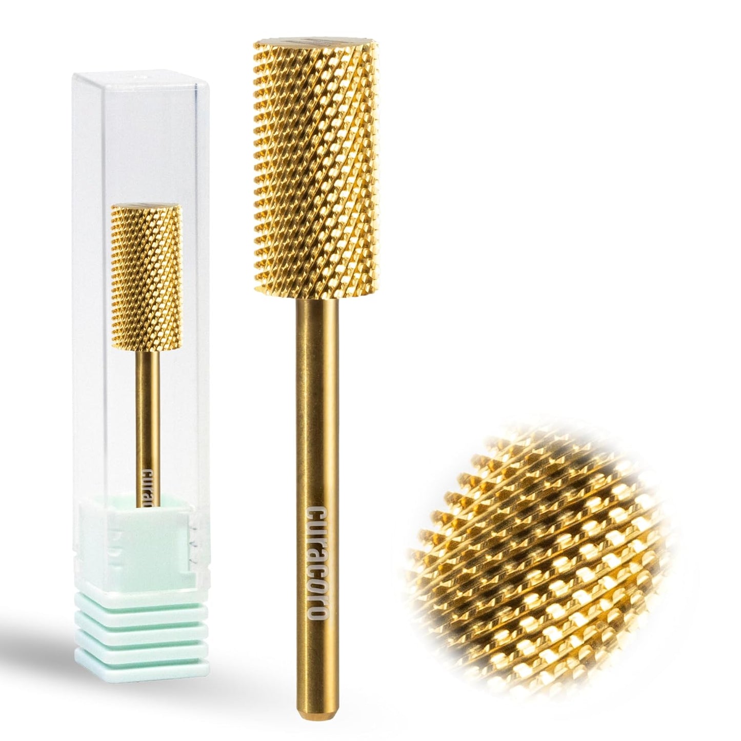 Curacoro Nail Drill Bits 3/32'' - Safe Smooth Stop Large Barrel Carbide Bit (Medium) for Professional Finish, Fast Remove, Refine & Smooth Acrylic or Gel Nails, Nail Art Pedicure Manicure Salon & Home