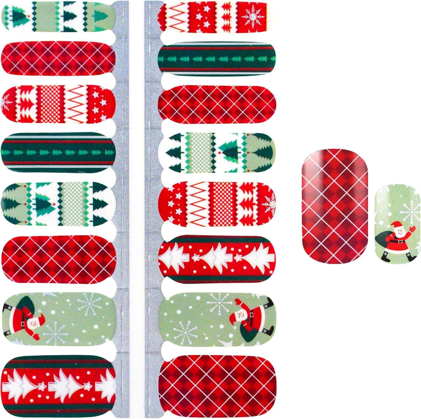 WOKOTO 5 Sheets Christmas Adhesive Nail Art Polish Stickers Tips with 1Pc Nail File Snow Winter Nail Wraps Decals Manicure Accessories
