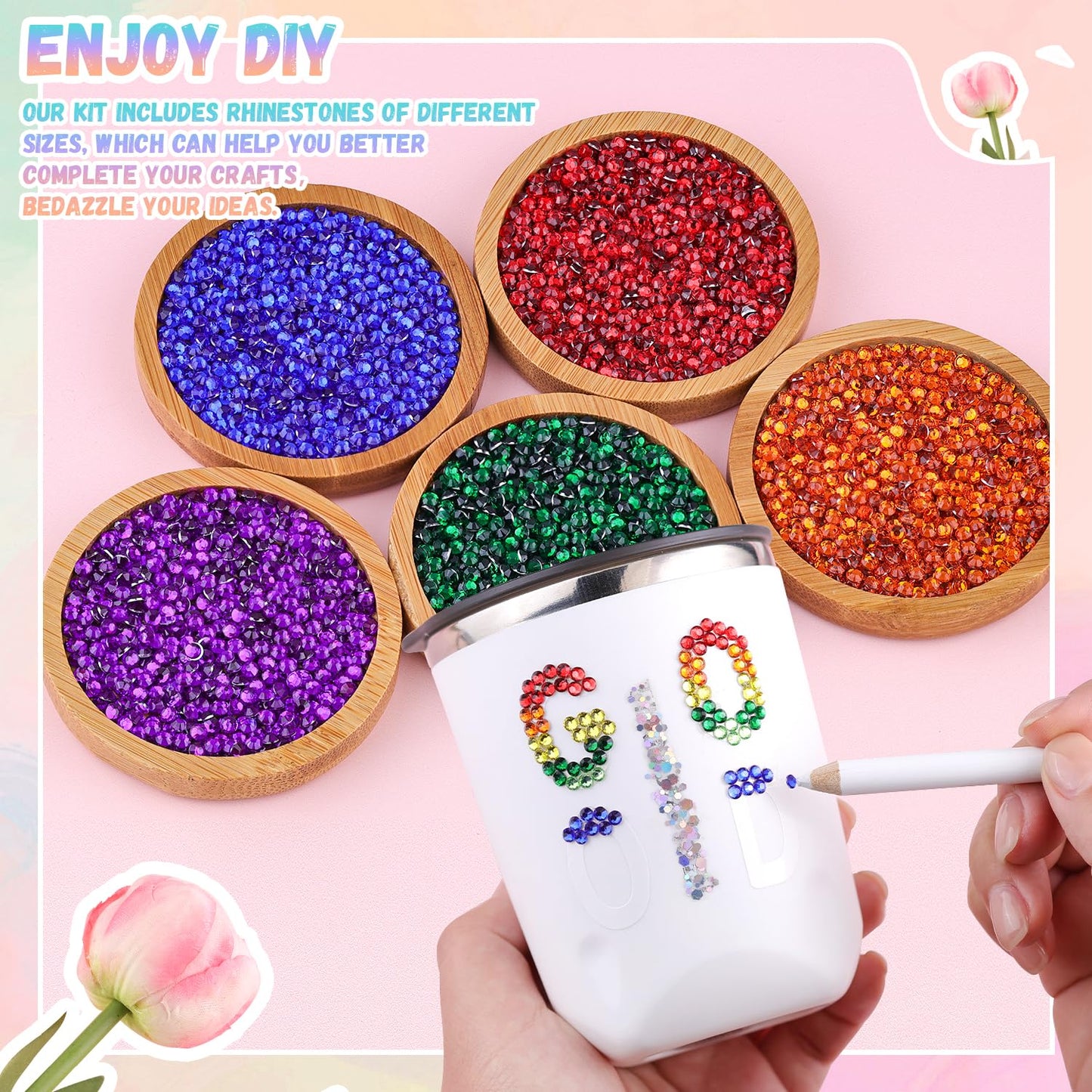 24000Pcs Resin Rhinestones with 1Pcs B7000 Jewelry Glue for Crafting, Multicolors 3mm Non Hotfix Flatback Gems, Bedazzling Crystal for DIY Crafts Clothing Tumblers Mugs Shoes Fabric Decor Nail Art