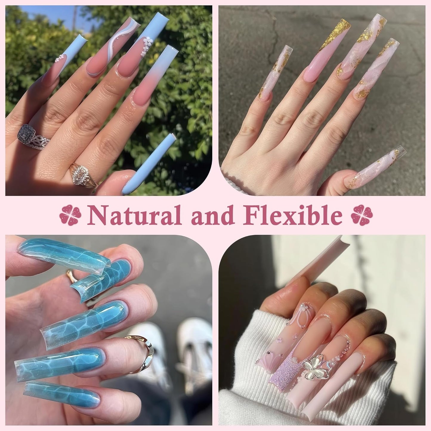 Extra Long Sqaure Nail Tips: 120 Pcs XXL Nail Tips Square Pre-buffed Full Cover Clear Gel Nails Tips for Acrylic Nails Professional, 12 Sizes No C Curve Fake Nails for Nail Extensions Home DIY Salon