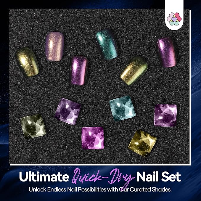 SAVILAND Color Artistry Chameleon Nail Polish Set: 12-Free Holographic Nail Polish Quick Dry 6 Colors Ultra Chrome Color Shifting Fingernail Polish Set Metallic Galaxy Nail Art DIY Gift For Women