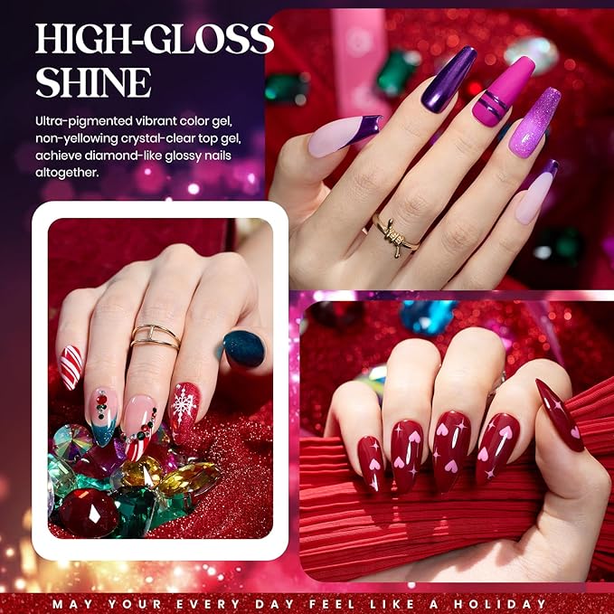 Beetles Halloween Gel Polish Set 39Pcs Red Burgundy Blue Green Nude Pink Purple Gel Nail Polish with Base Matte Glossy Top Coat for Manicure Lovers DIY at Home Gift for Women Enchanted Jewelry