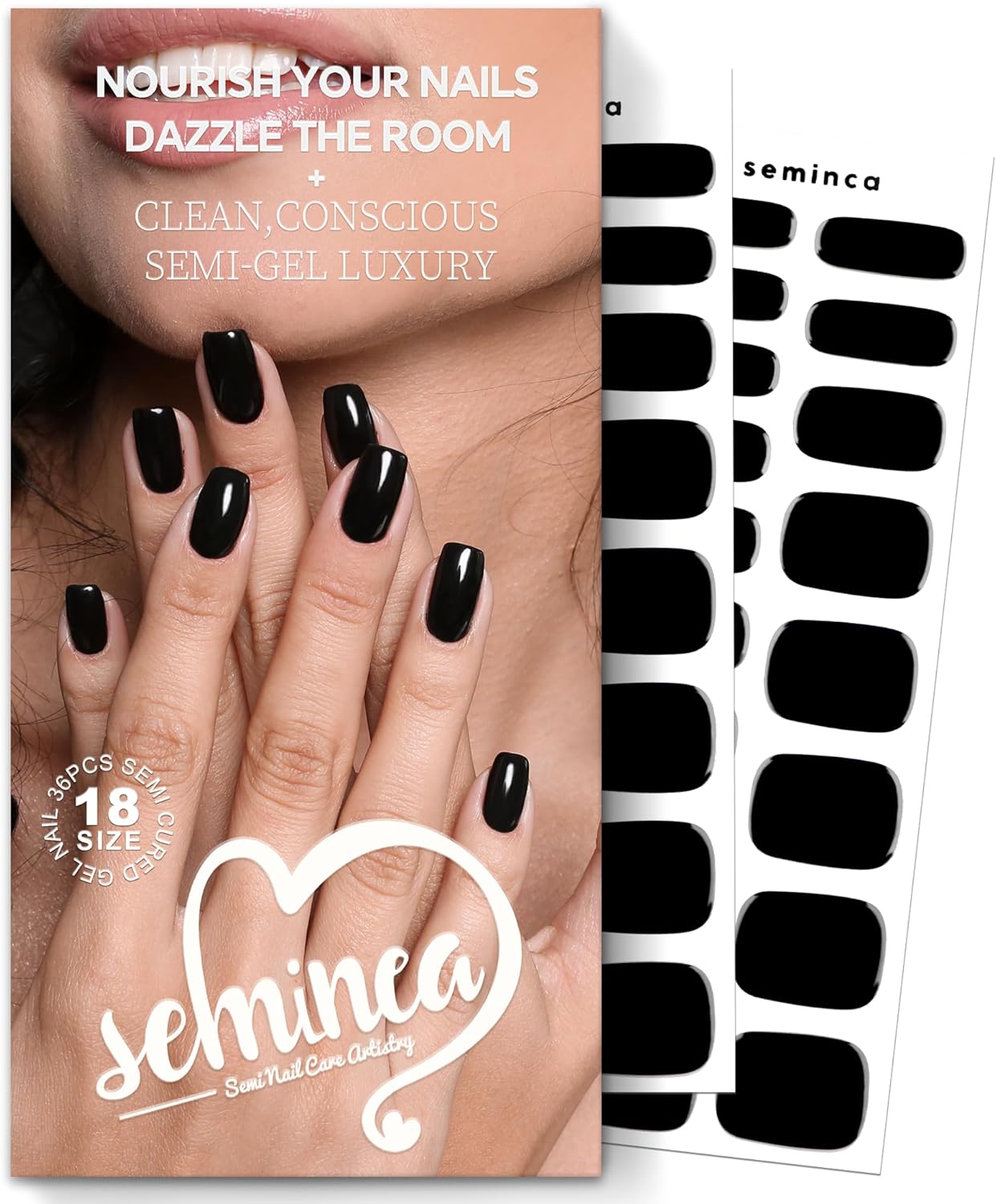 Semi Cured Gel Nail Strips-Gel Nail Stickers with UV Light Required Glossy Salon Look Fast-Easy Apply and Peel Off,Chip Free Manicure Kit,Works with Any UV/LED Lamps(Onyx)