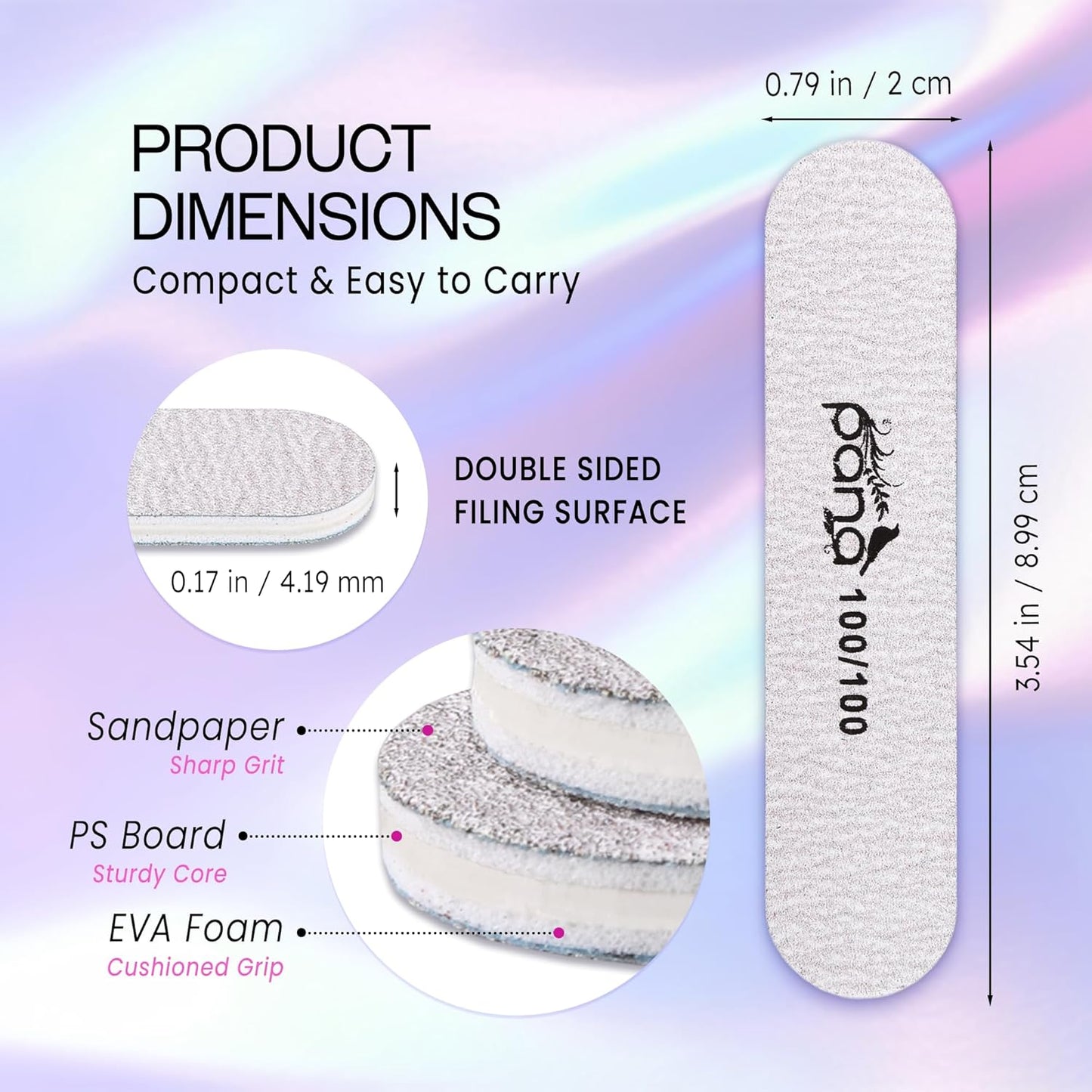25PCS Mini Size PANA Professional Double Sided Nail Files - Zebra, 100/100 Grit - Emery Board Nail Buffering File Manicure Pedicure Nail Polisher Washable