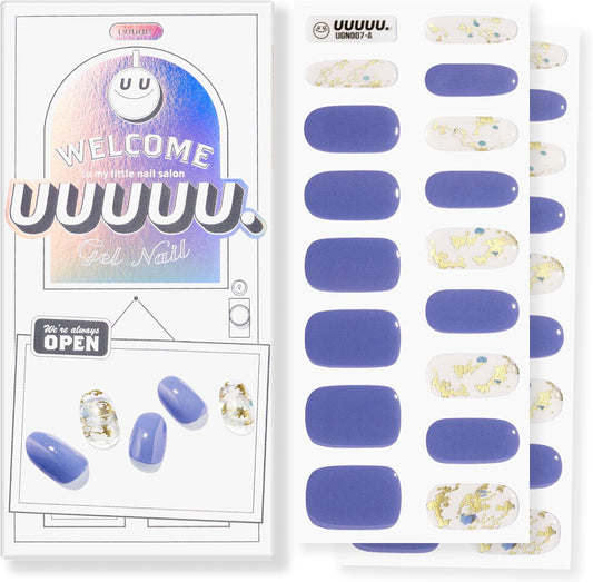 UUUUUU Semi Cured Gel Nail Strips | Salon-Quality | UV Free Gel Nail Wraps for Women | Easy Peel&Stick | Long-Lasting up to 14 Days | 28 Strips Set+File & Wipes | Gift-Ready (Blue Ore)