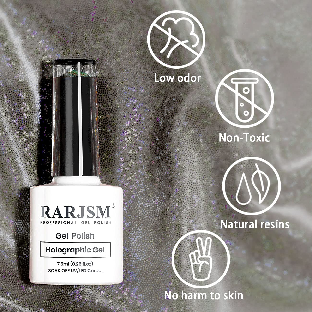 RARJSM Holographic Gel Nail Polish Grey Gorgeous Glossy Soak off Nail Gel with Glitter Mermaid Unicorn Effect Curing Required for Nail Art Design Manicure Salon DIY at Home