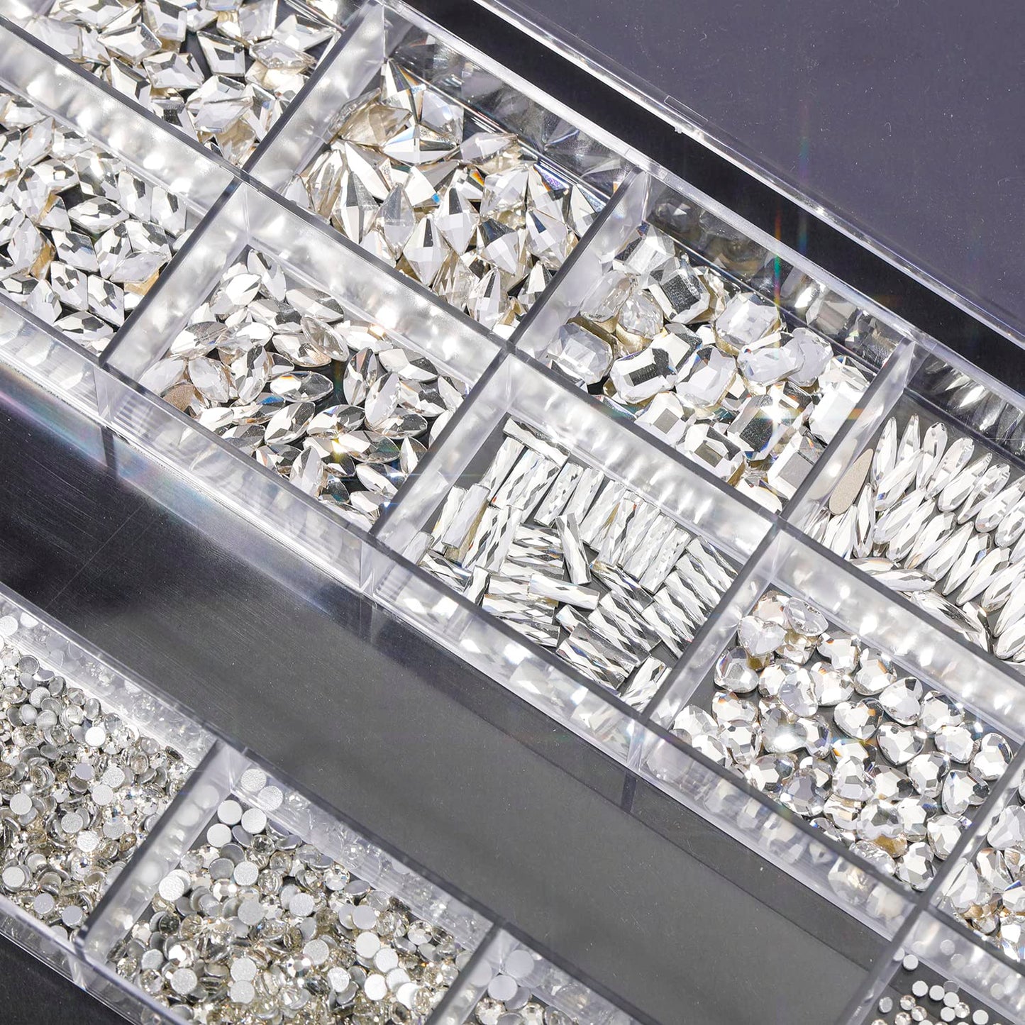 HNUIX Nail Rhinestones - 4550pcs Crystal Transparent, Multiple Shape Gems, Flatback Rhinestones, with Kit and Glue Gel, for Nail Art