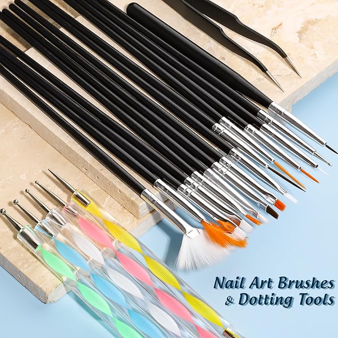 FANDAMEI Nail Art Kit, Nail Art Brushes Set, Nail Art Dotting Tools, Nail Stickers, Butterfly Nail Art Sequins, Nail Foils, Nail Art Flakes Iridescent, Rhinestones For Nails Design