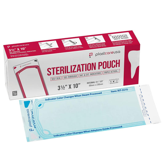 Self Sealing Sterilization 1000 Pouches 3.5" x 10" - Latex-Free, Color Changing Indicator (5 Boxes of 200) by PlastCare USA