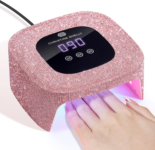 48W UV Light for Nails,Mini UV LED Nail Lamp with 3 Timer Settings, Auto Sensor, Fast Curing for Gel Nails,Nail Dryer Sparkly Gel Nail LCD Display Home Use DIY (Pink Diamond)