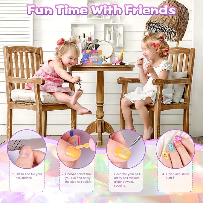Kids Nail Polish Non-Toxic Nail Polishs Set For Girls Water Based Peel Off Quick Dry Nail Polish 6 Colors Nail Art Kits For Kids Age 3+ Girl Birthday Gift