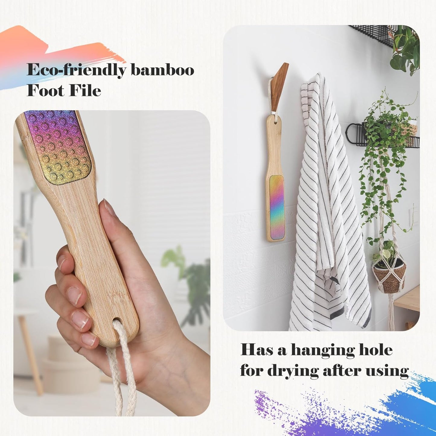 BALUCA Foot File, Double Sided Foot Scraper Callus Remover, Foot Rasp for Cracked Heel and Foot Scrubber Corn Removal Foot Care Tools - Rainbow