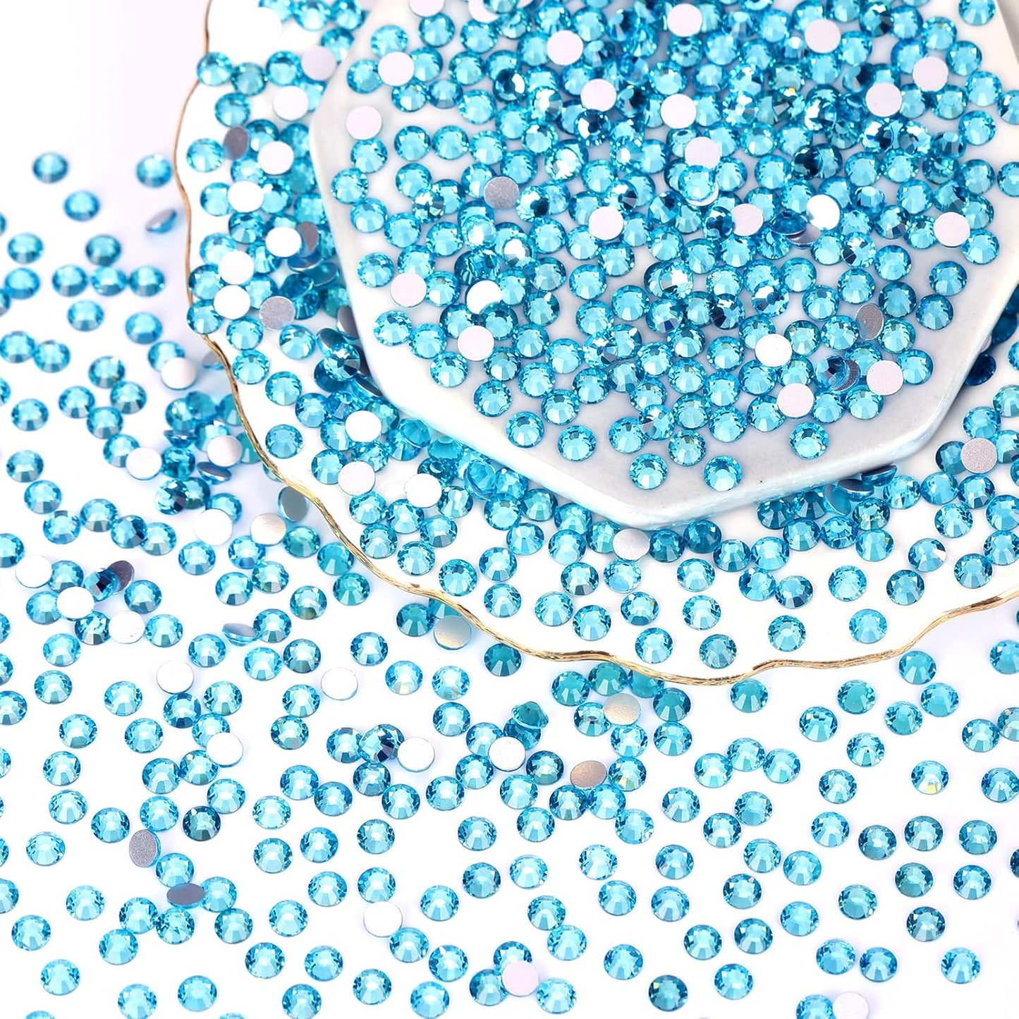 10000PCS Aquamarine Rhinestones Bulk, Flat Back Crystal Glass Stone Round Gems,SS20, 4.6-4.8mm