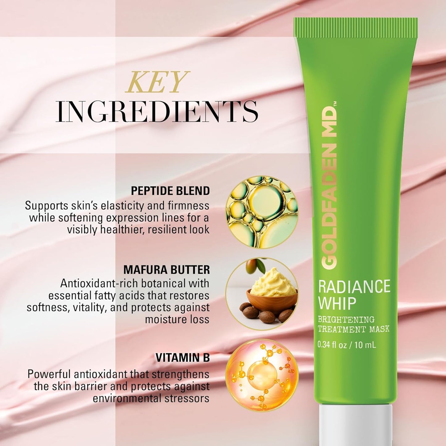 GOLDFADEN MD Radiance Whip Treatment Mask | Deep Hydration & Even‑Tone Peptide Face Mask| Vegan Clean Formula| Trial 10ml