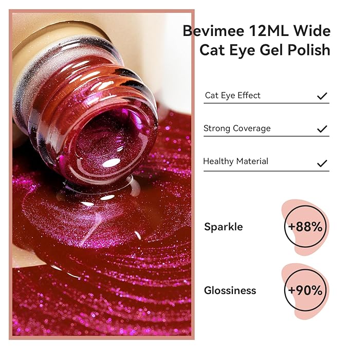 Cat Eye Gel Polish - Holographic Magnetic Nail Polish With Magnet, Jelly Hot Pink/Red Color Translucent UV Gel Crystal Manicure Salon DIY At Home, 12ml